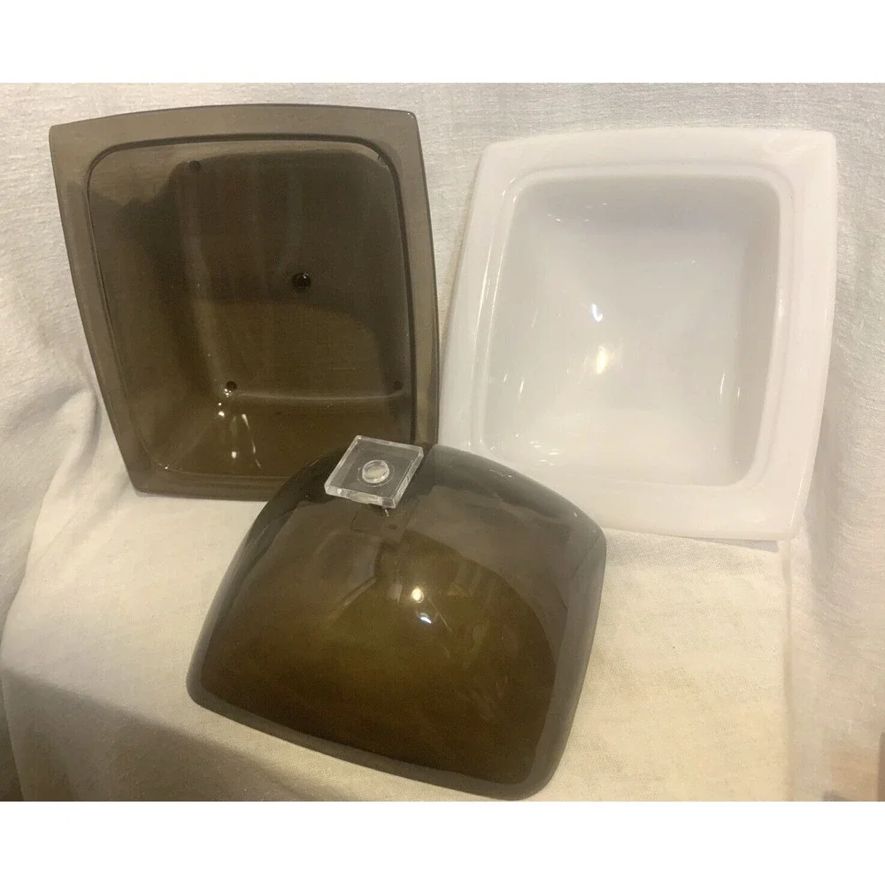MCM Ice Bucket Lucite 3-Piece Eagle USA Clear & Smoke Vtg Cocktail Shrimp party